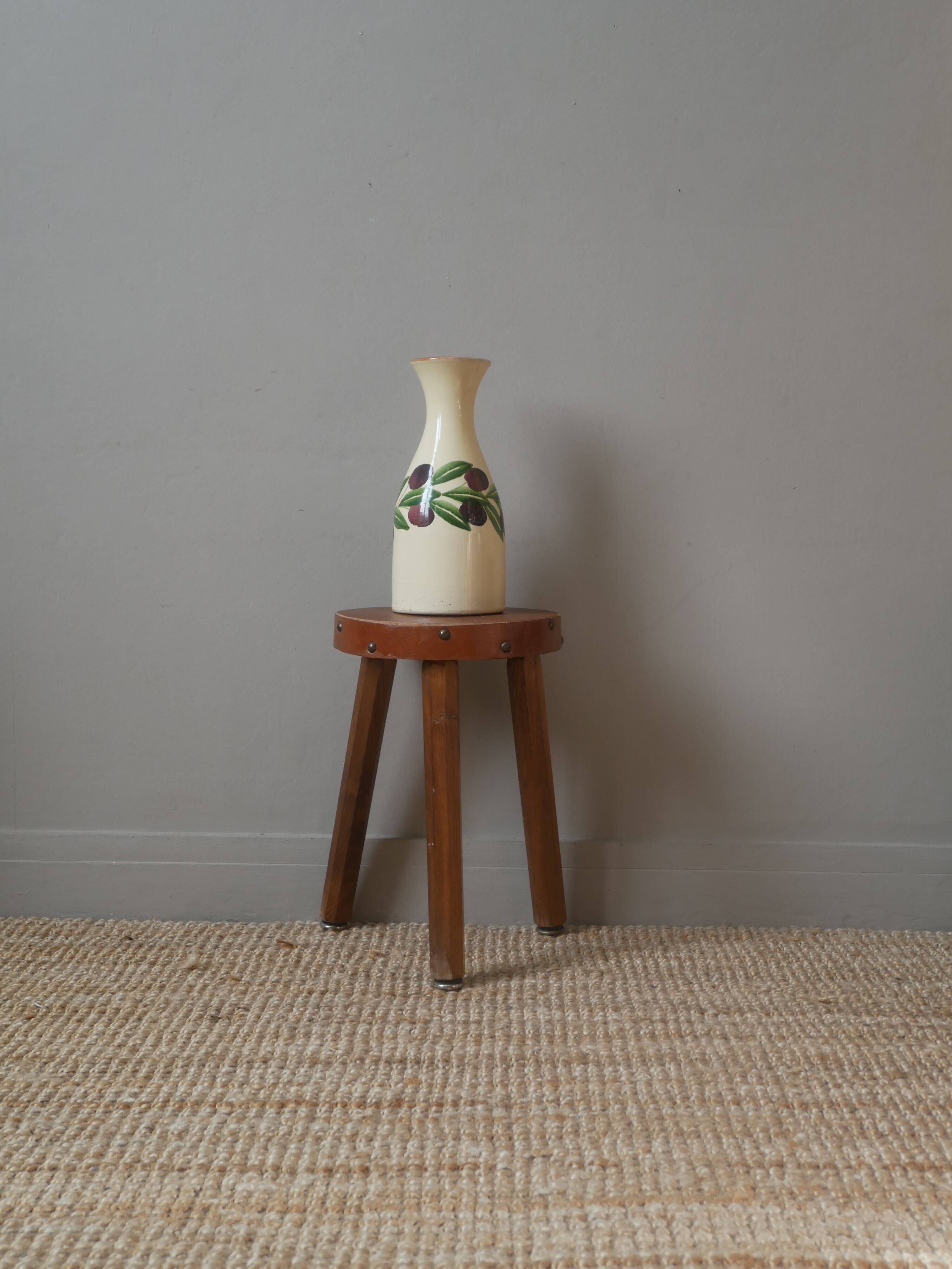 Vintage glazed ceramic vase made in Italy fruit decor handmade pottery jug