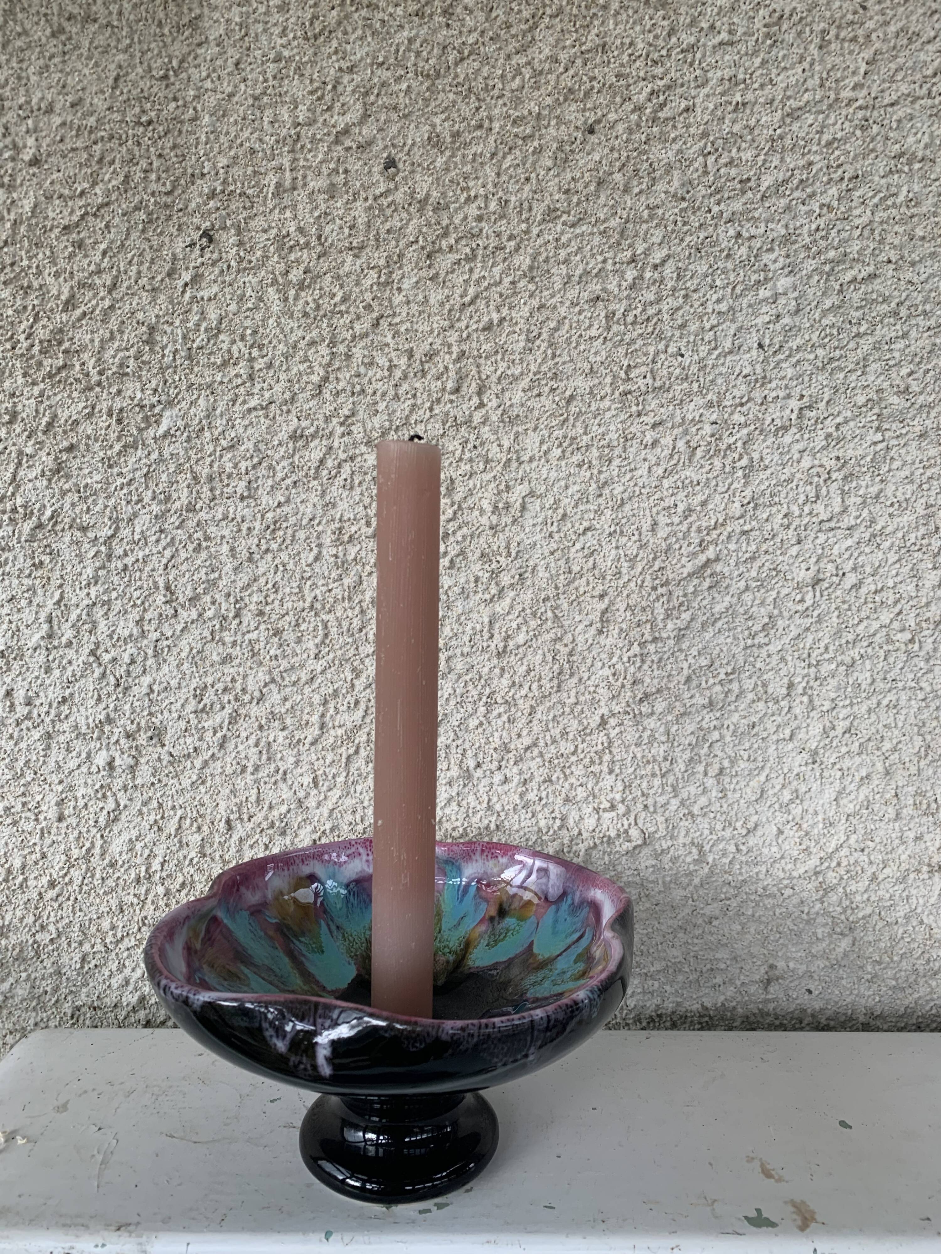 Flamed enamelled ceramic candle holder