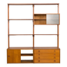 Système d’étagères modulaires danoises en teck avec 3 armoires et 5 armoires flottantes, mur de style Cadovius