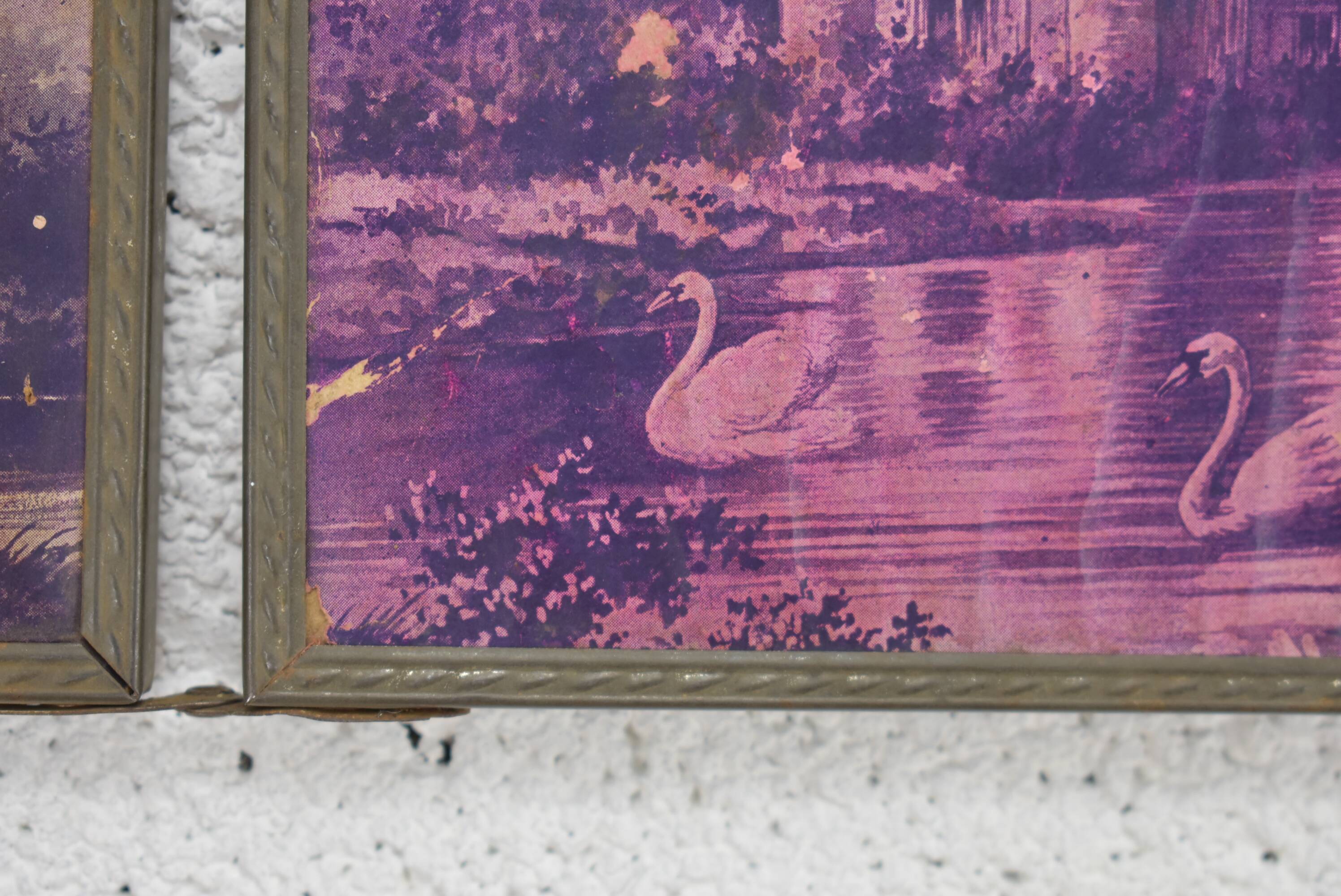 Small metal triptych mirror 42x15cm