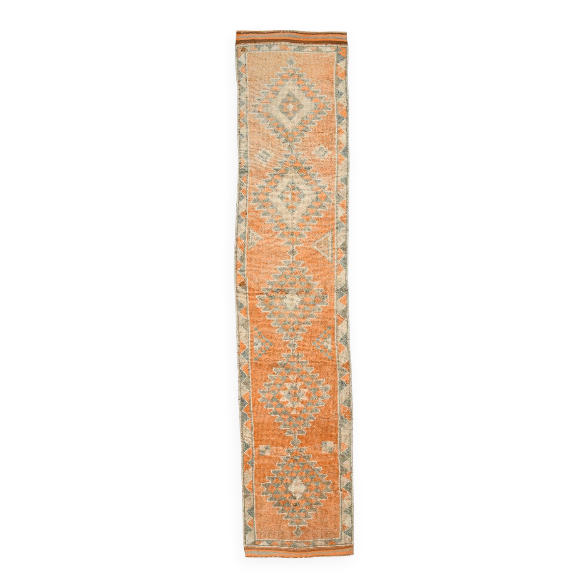 3x12 Soft Orange Geometric Vintage Runner Rug, 81x378Cm