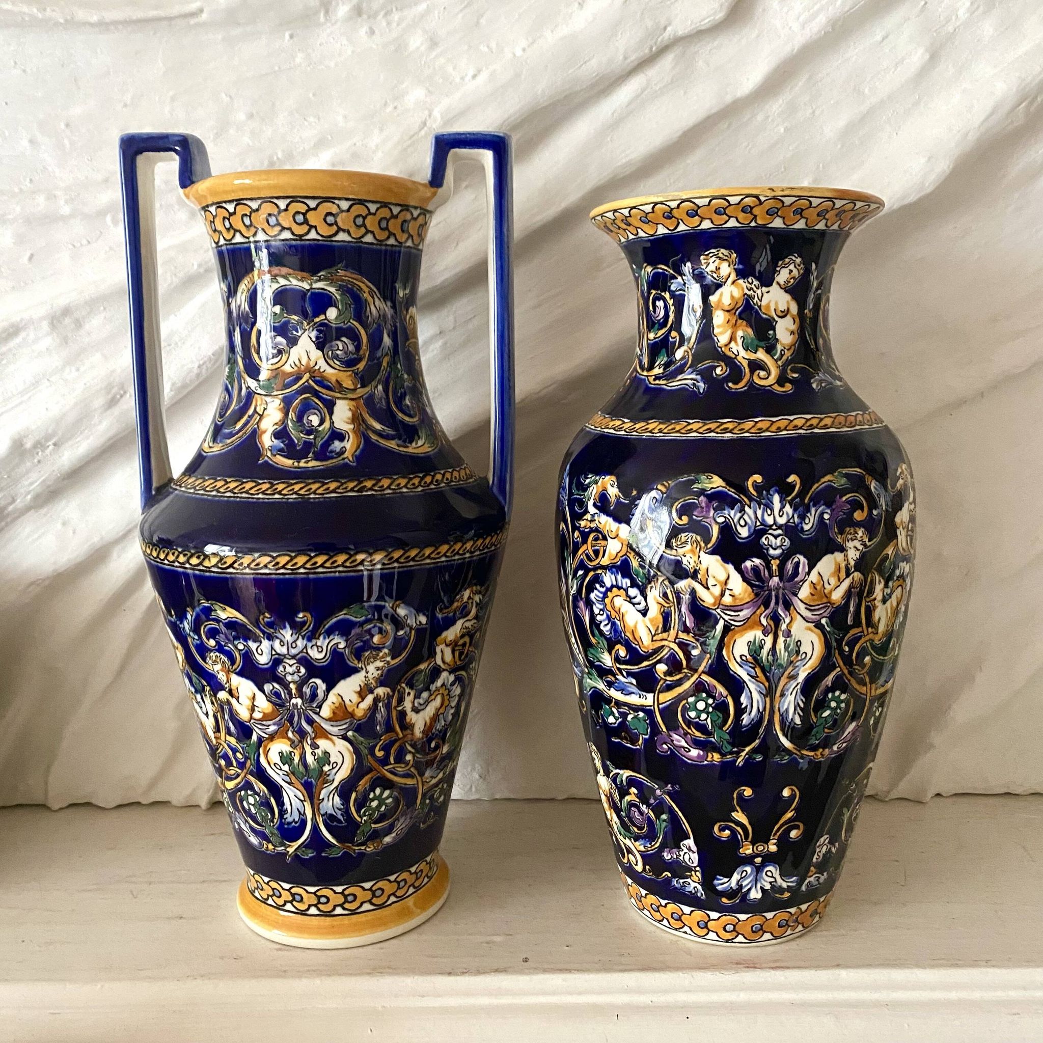Earthenware vase from Gien with Renaissance decoration.