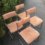 4 chaises acier chromé velours tabac 70