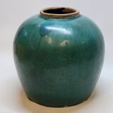 Antique Chinese Ginger Pot 1900 Green Blue Turquoise Enameled Ceramic