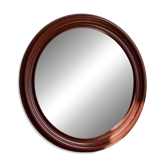 Miroir rond vintage cadre effet bois acajou