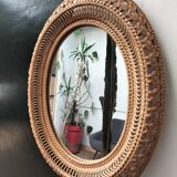 Miroir ovale en rotin