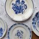 6 vintage mismatched blue and white earthenware dessert plates