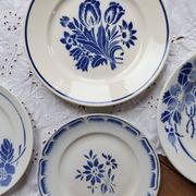 6 vintage mismatched blue and white earthenware dessert plates