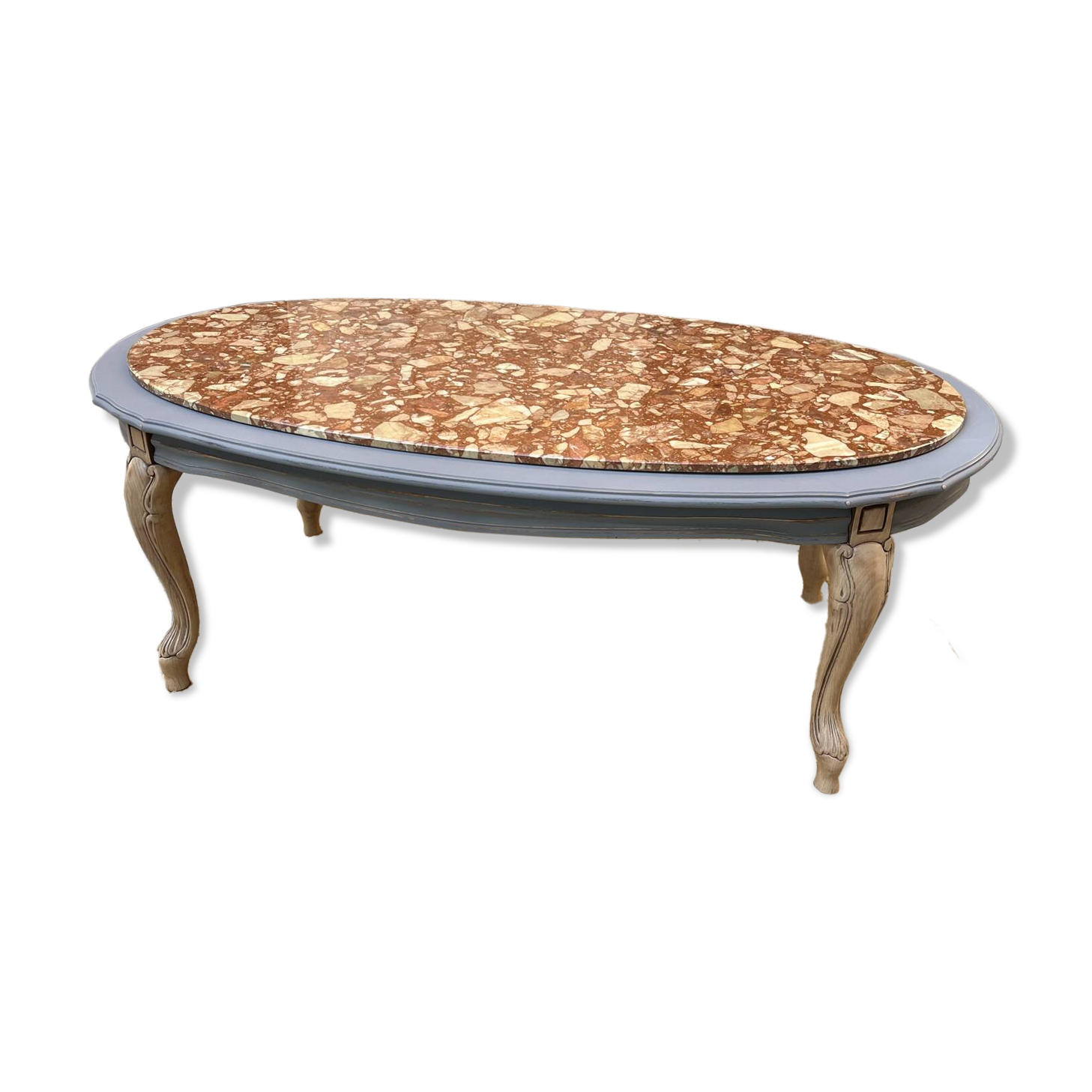 Oval coffee table in marble and wood