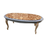 Oval coffee table in marble and wood