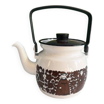 Mid Century Arabia Finel Ritari kettle, brown & white, Raija Uosikkinen, Kaj Franck