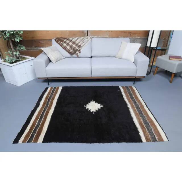 Vintage Turkish Hand-Knotted Wool Cotton Brown Kilim Area Rug 132x180