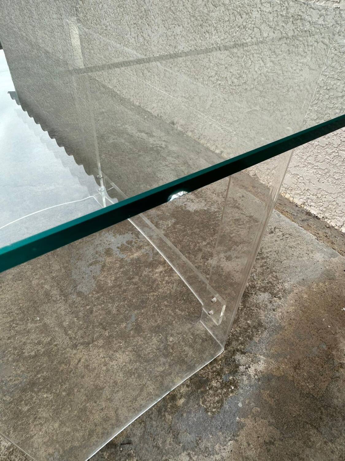 Desk glass top and vintage plexiglass foot