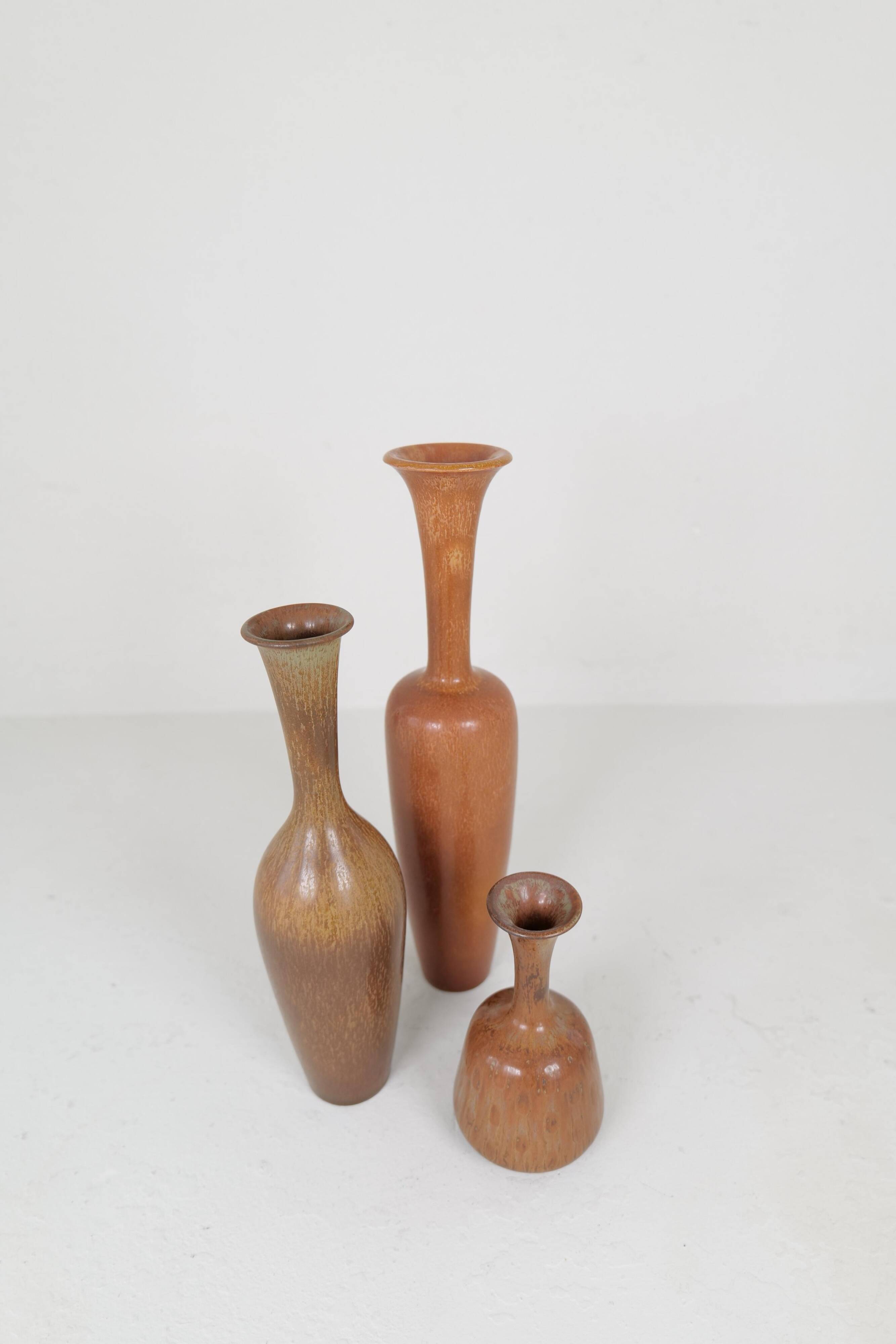 Modern group mid-century of 3 earthenware vases Rörstrand by Gunnar Nylund, Sweden
