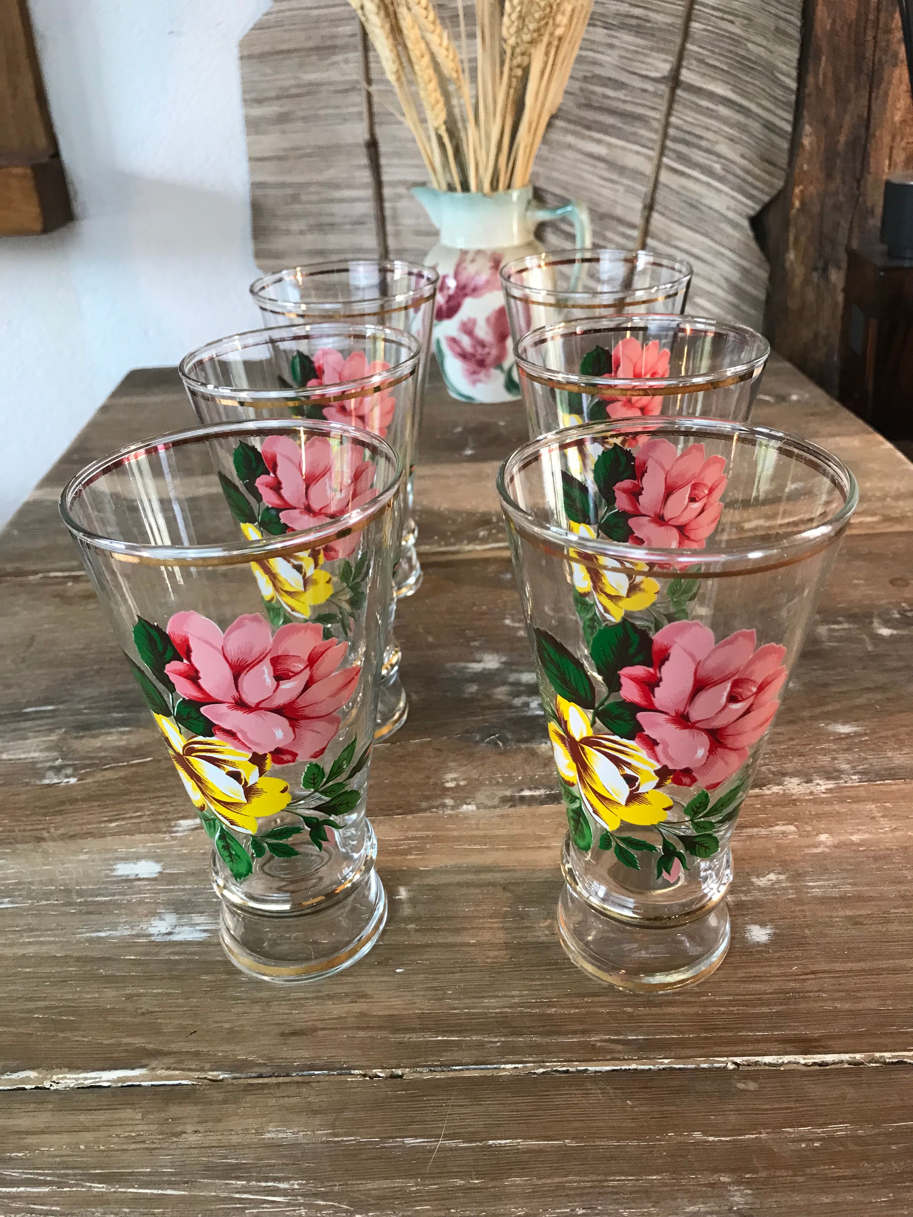 6 vintage high glasses