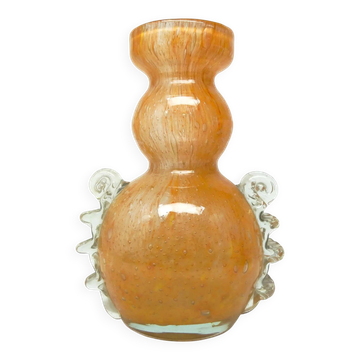 Vase postmoderniste, verre orange, Verrerie de Łysa Góra, Pologne, années 1970