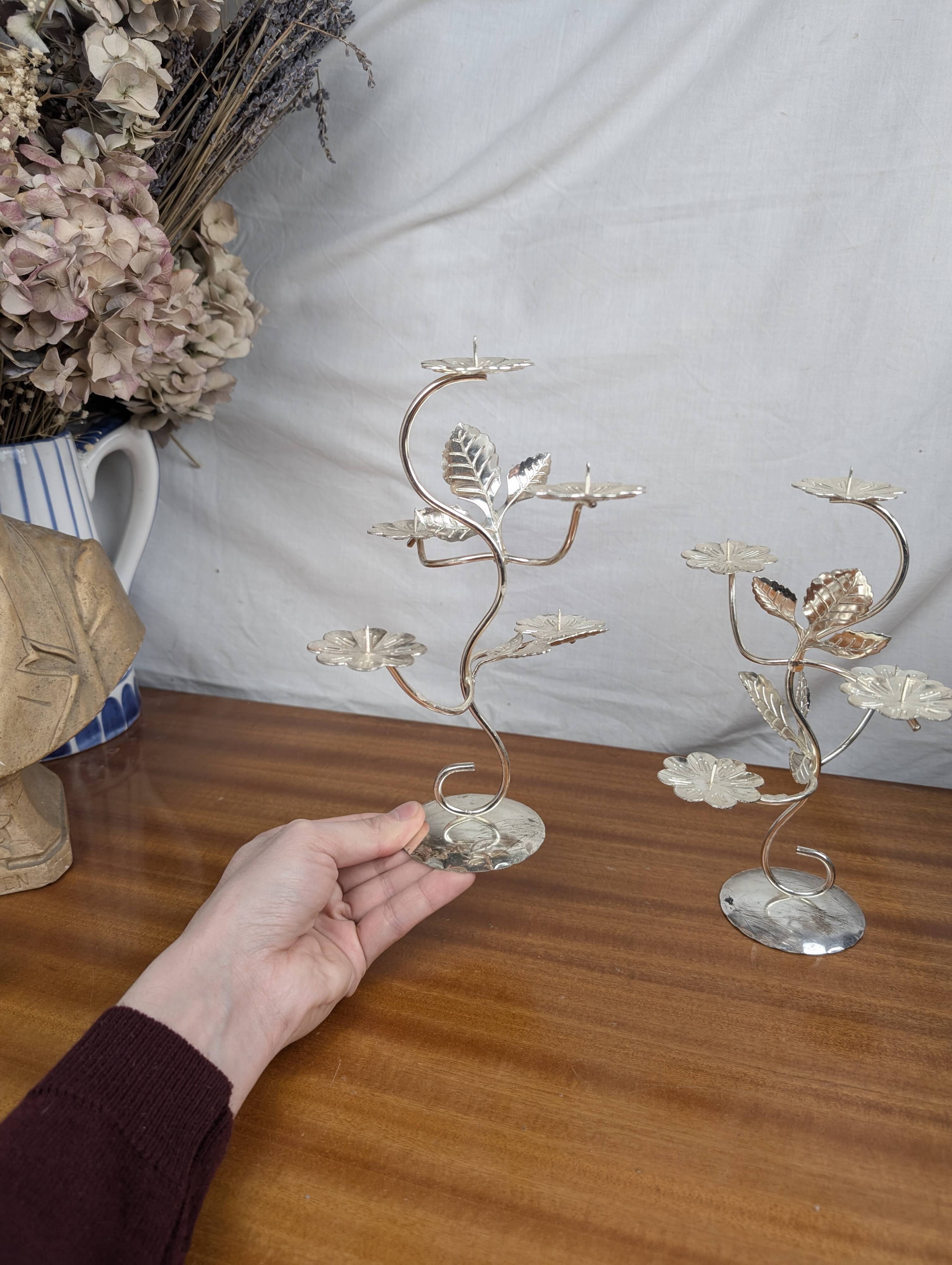 Pair of Art Nouveau Style Silver Plated Metal Candlesticks, BMF Made in Germany