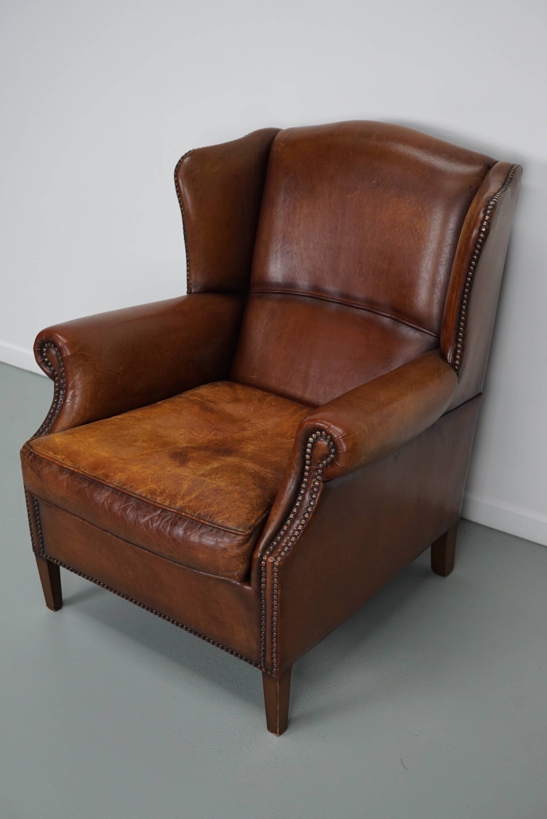 Vintage Dutch Cognac Colored Leather Club Chair
