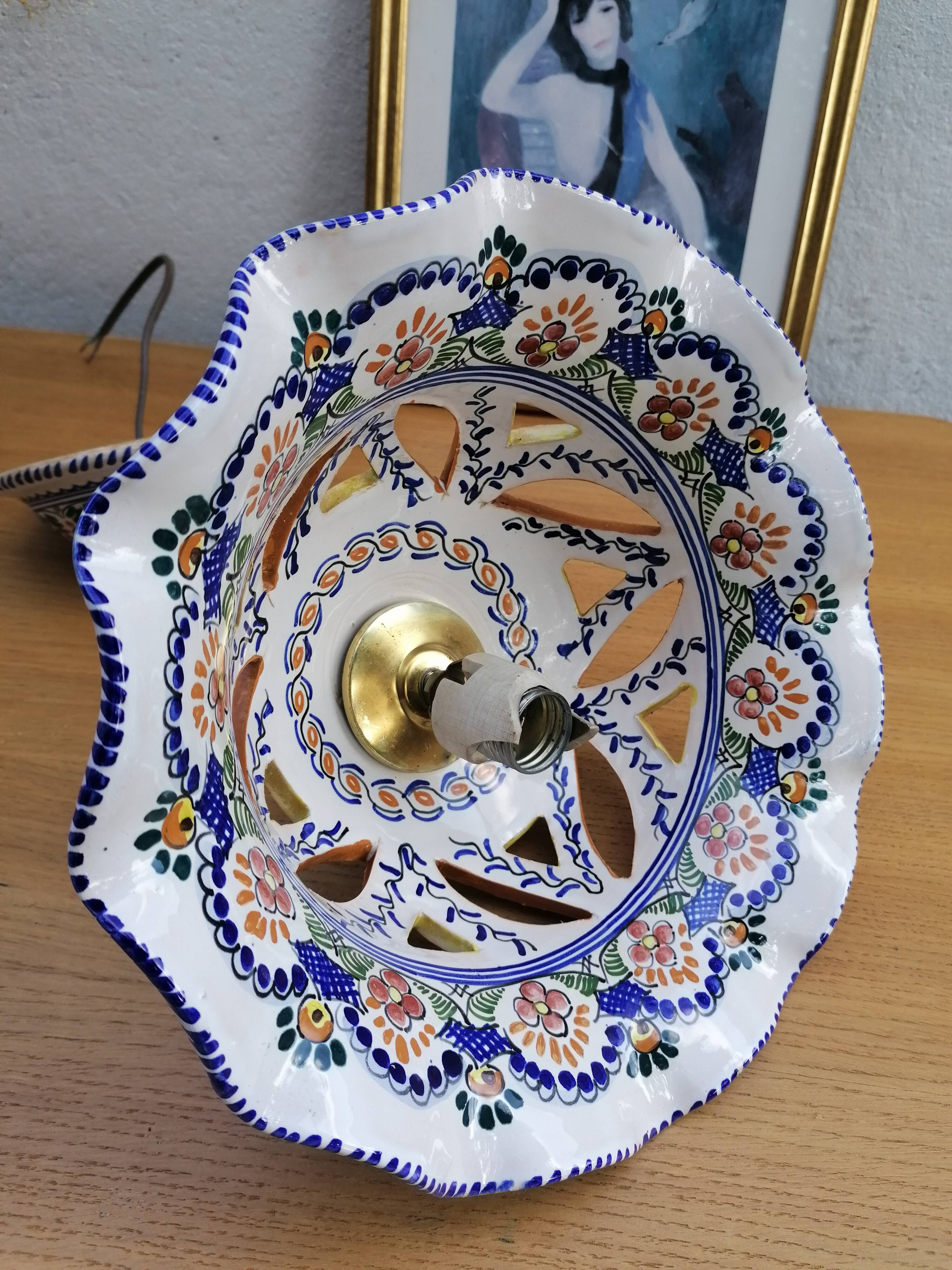 Vintage hand-painted earthenware suspension