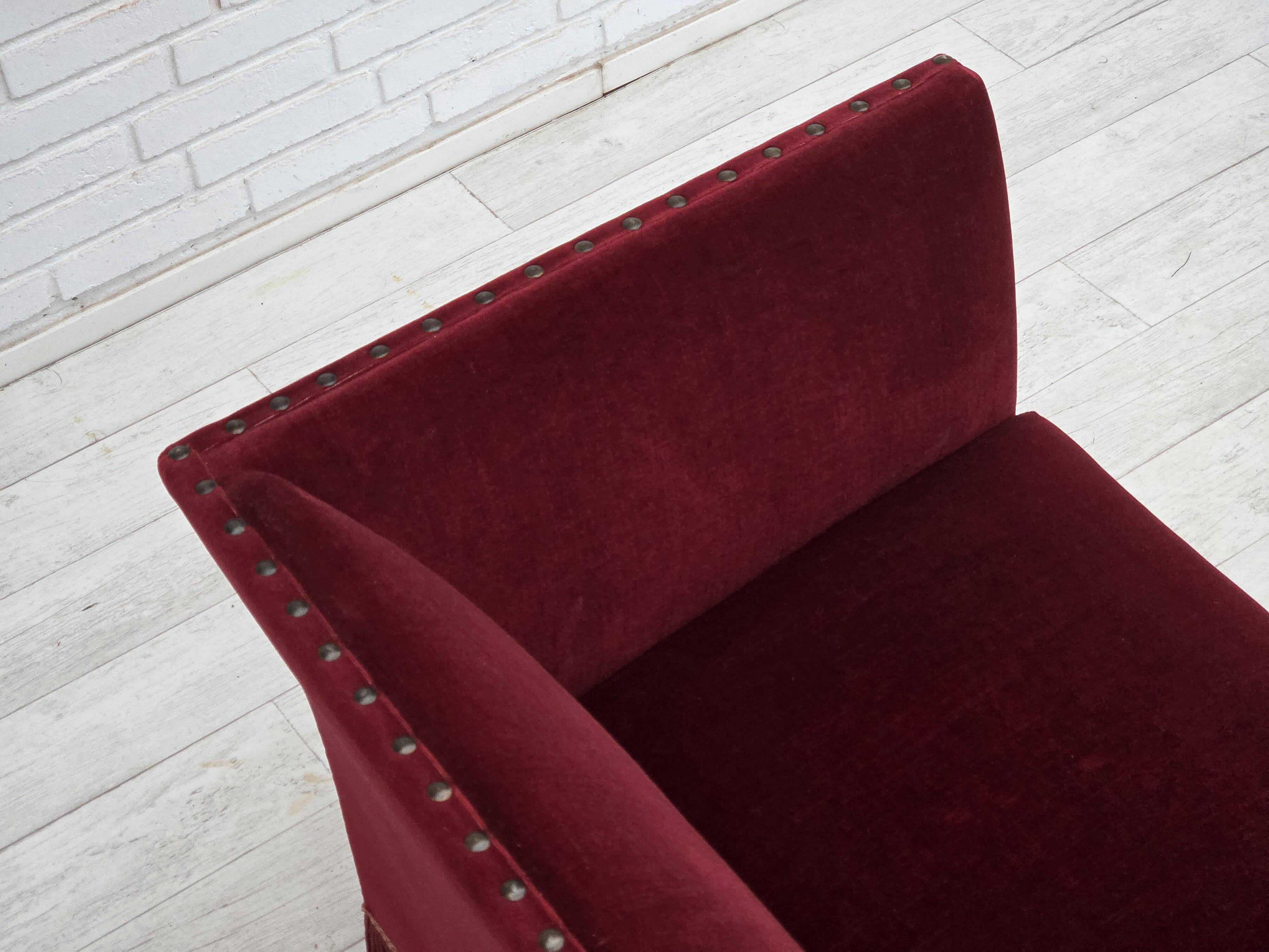 1970s, Danish 2-seater sofa, cherry-red furniture velour.