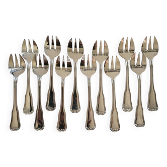 12 Fourchettes à Huitre en métal argenté Ravinet d'Enfert