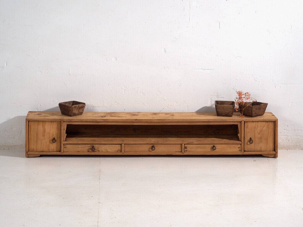 Chinese low cabinet in stripped wood – China, Qing dynasty – circa 1900