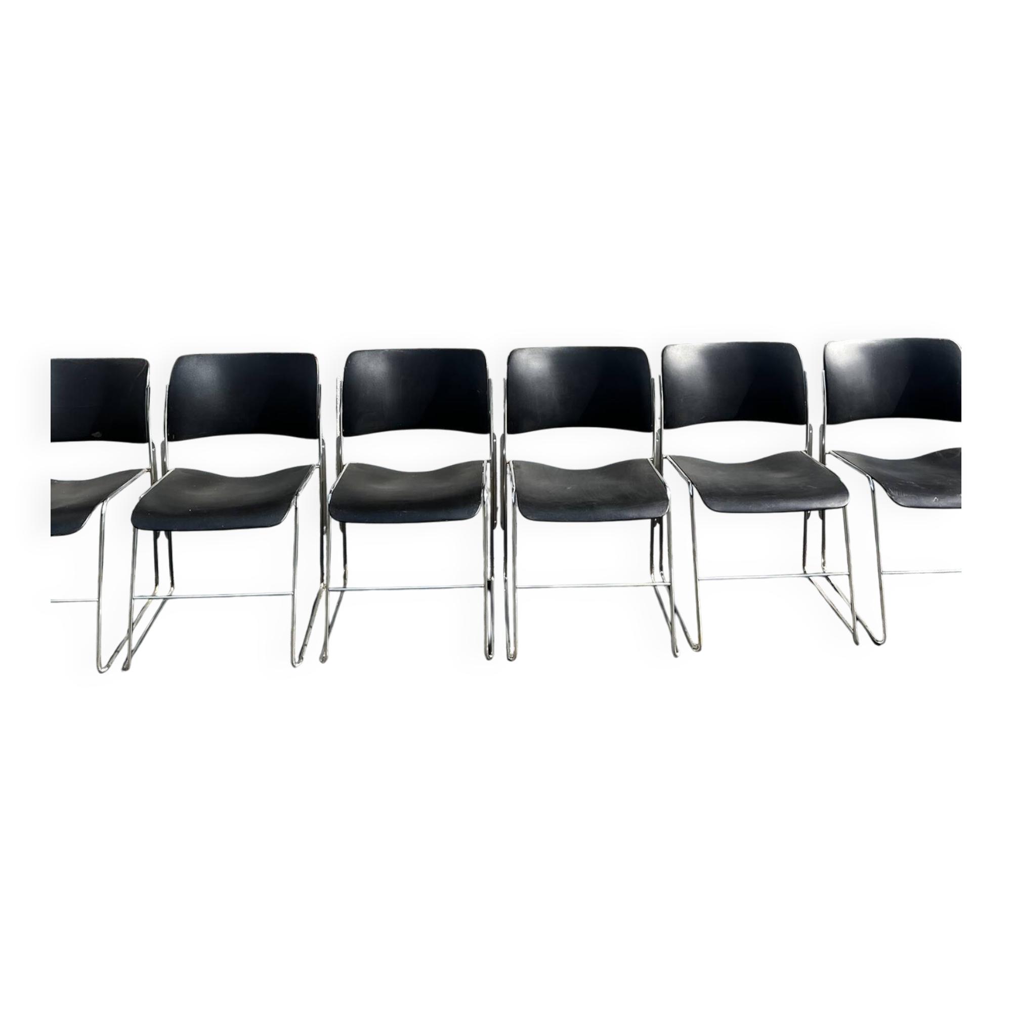 Set of 6 black metal chairs, model GF 40/4 by David Rowland.