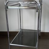 Vintage service with wheels in chrome tubes and 2 trays in gray smoked glass