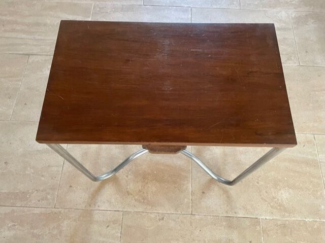 Art Deco pedestal table wood and chrome