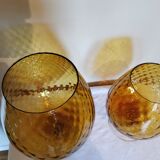 Ensemble de 2 vases vintages en forme de verre jaune moutarde