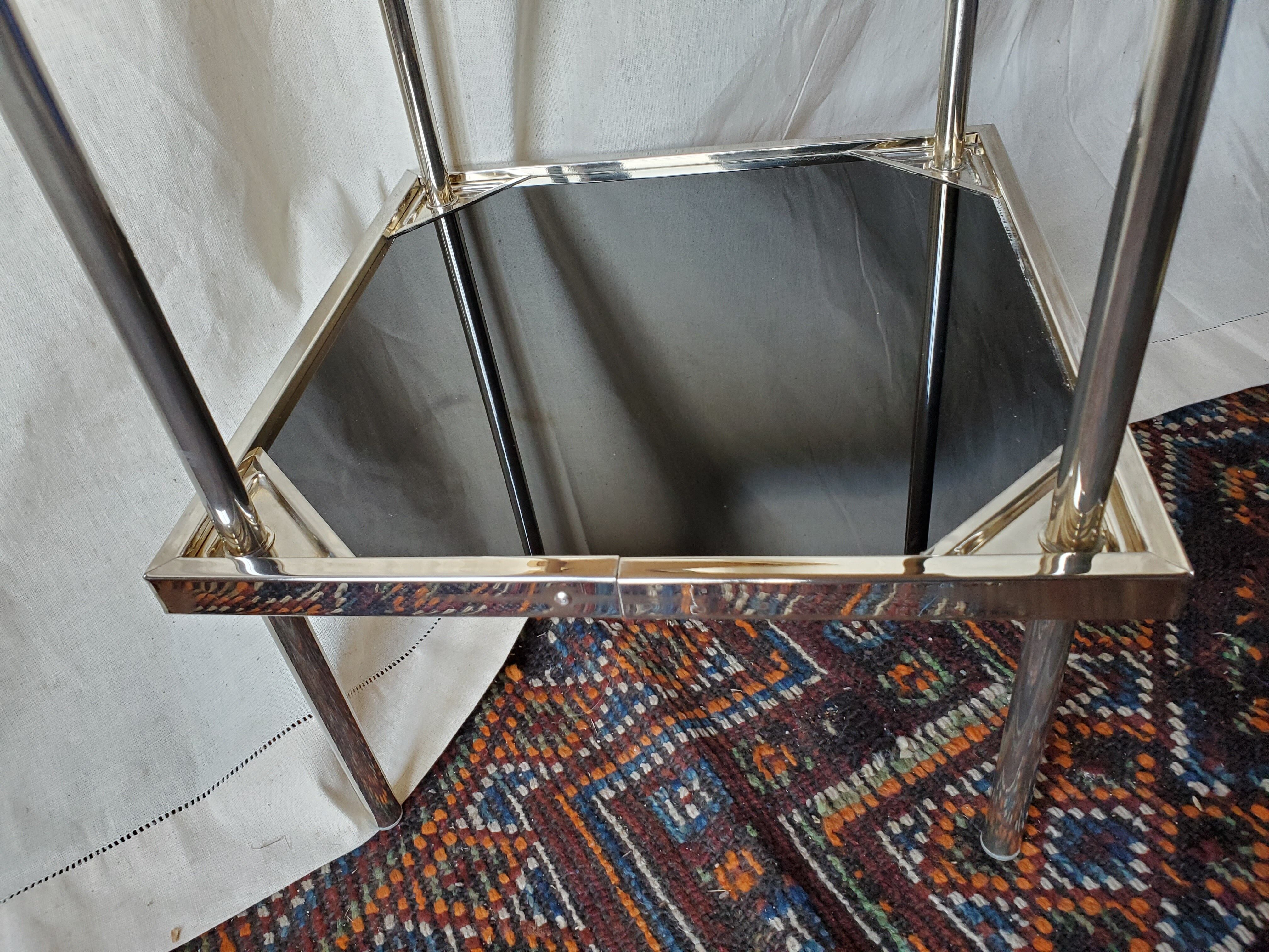 70s black glass and gold metal side table