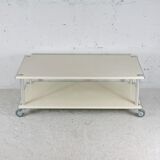 Coffee table in lacquered steel "cream", double trays, France, circa 1970