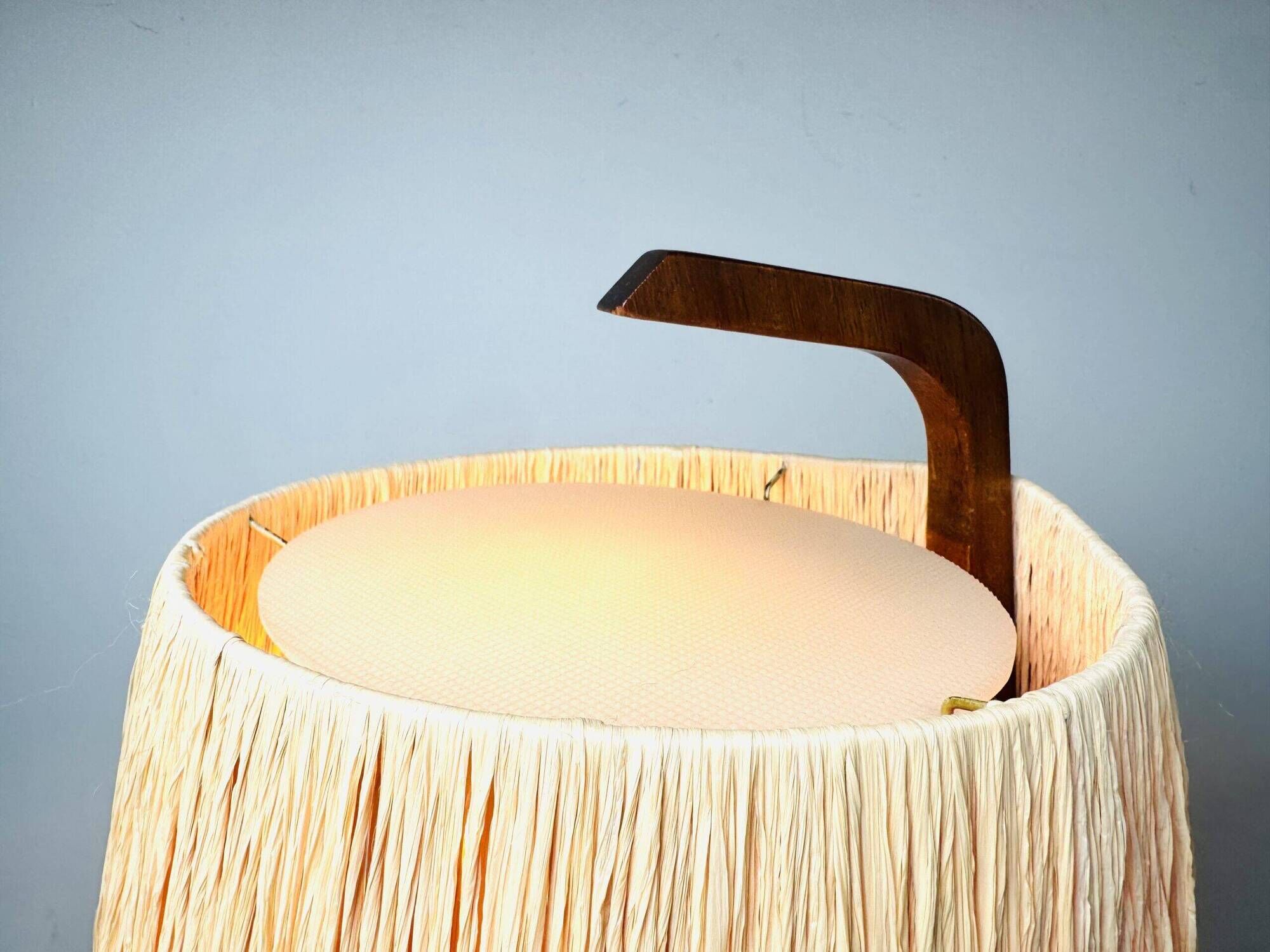 Natural Fibre & Teak Wood Table Lamp By Ib Fabiansen For Fog & Mørup, Denmark 1950S
