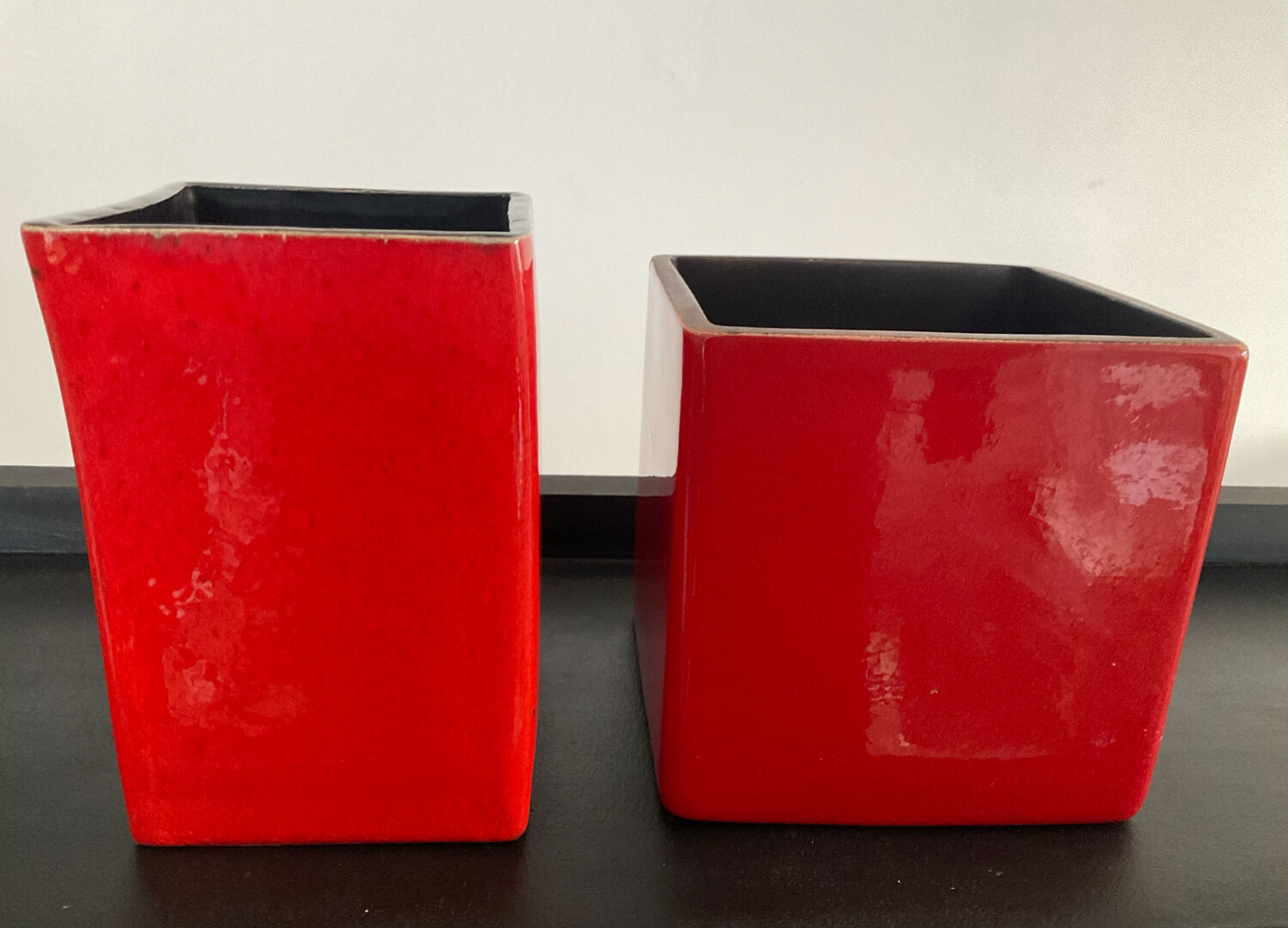 Duo cache pots vintage cubes en céramique émaillée