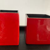 Duo cache pots vintage cubes en céramique émaillée