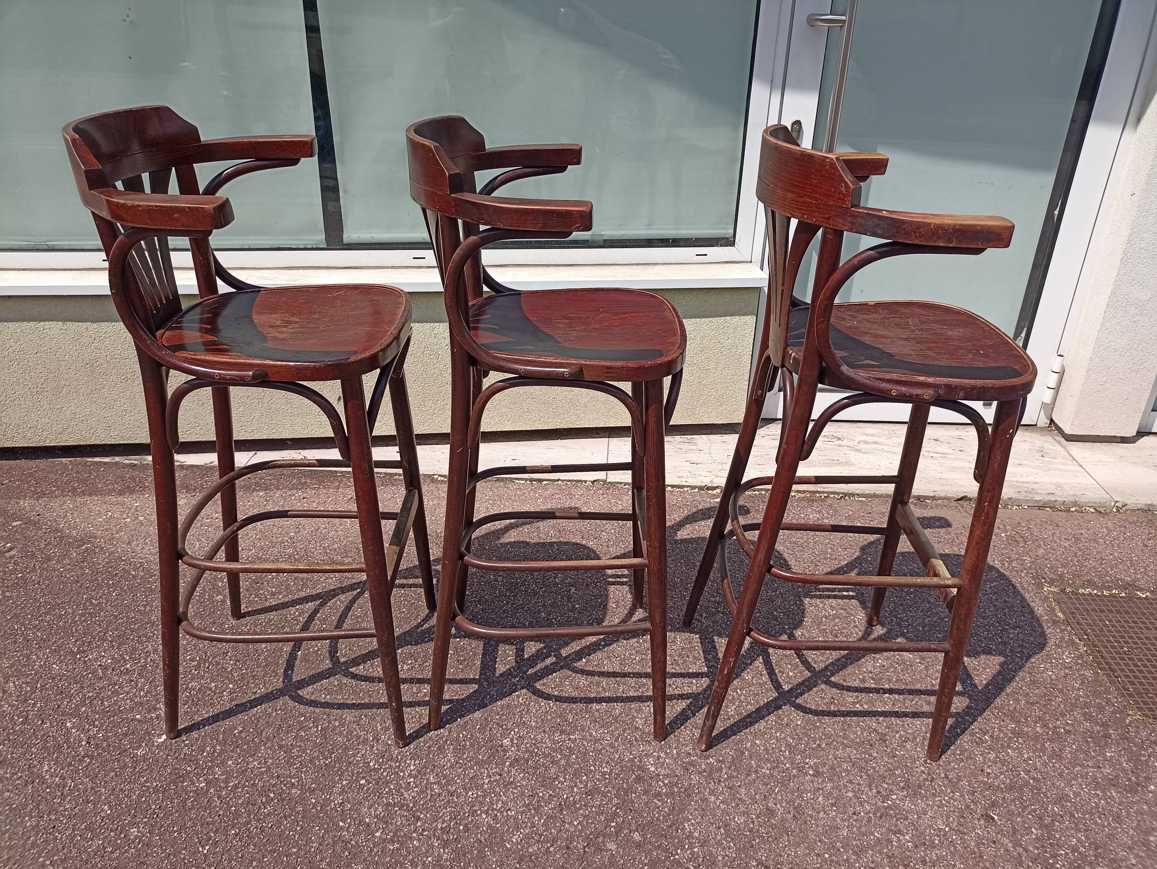 Lot de 3 tabouret de bar bistrot - bois - vintage