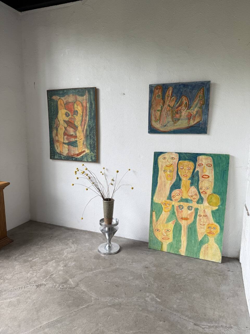 Brushed stainless steel console pedestal 1970