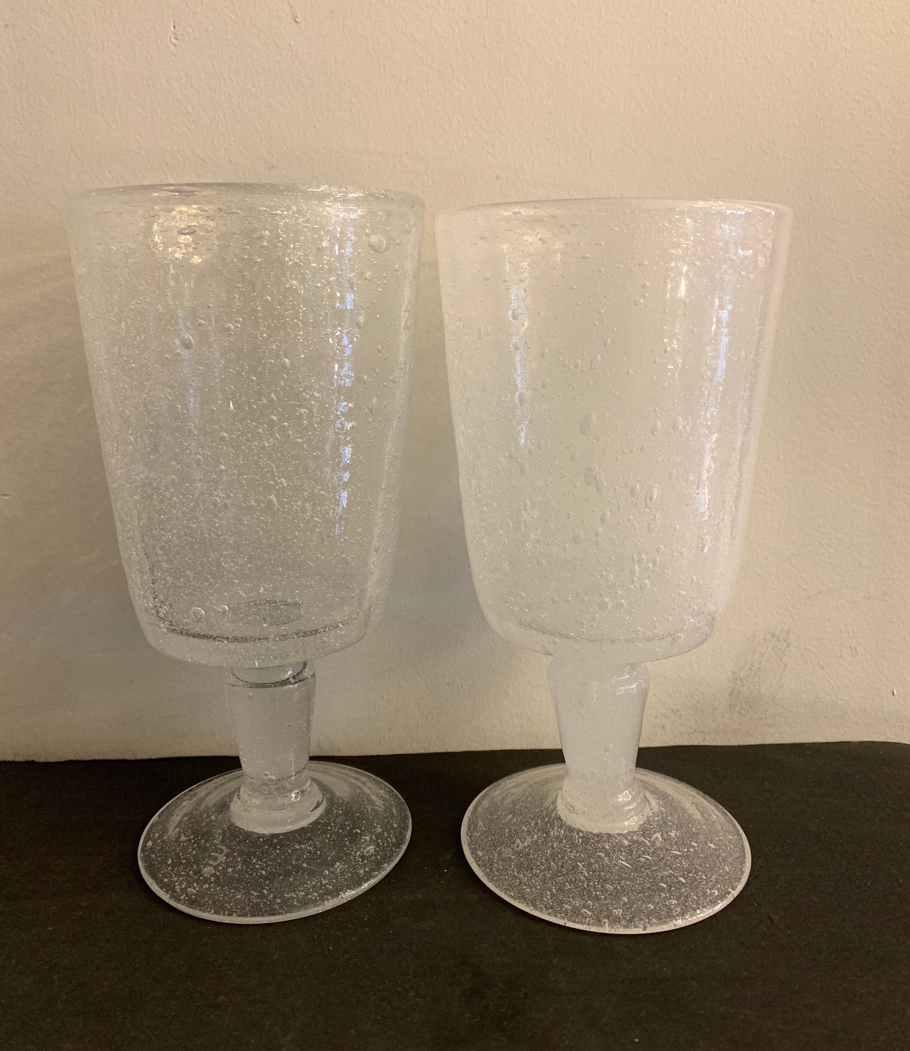 6 blown and bubbled wine stemmed glasses, Riom glassware, Puy-de-Dôme