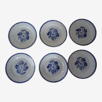 6 assiettes plates Lunéville L2 faience ancienne  389112 fleurs bleues