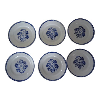 6 assiettes plates Lunéville L2 faience ancienne  389112 fleurs bleues