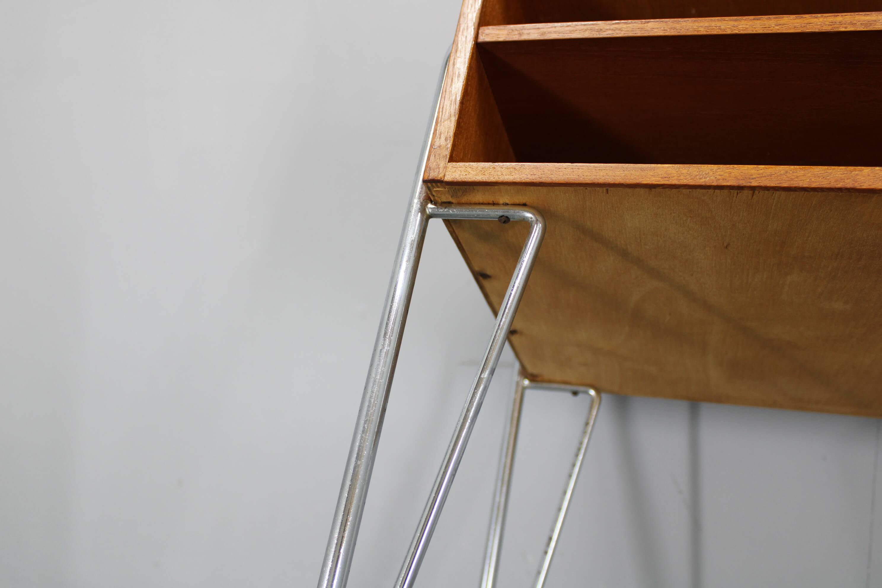 1960s Danish teak shelf cabinet with chrome plated legs
