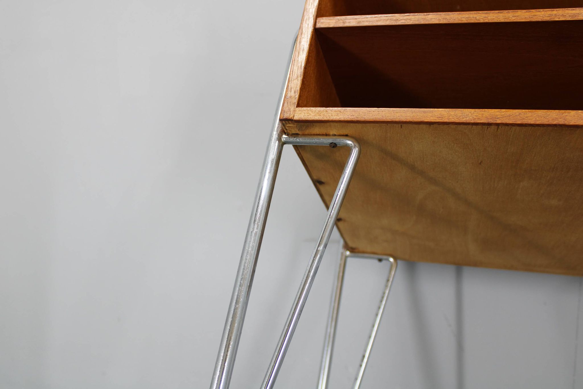 1960s Danish teak shelf cabinet with chrome plated legs
