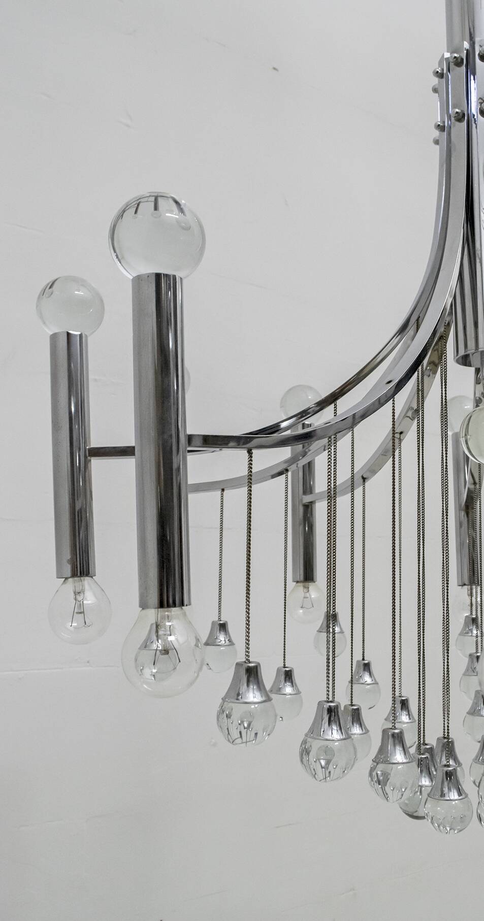 Mid-Century Modern Italian Chrome and Glass Chandelier, 1970