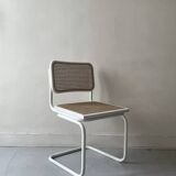 Cesca B32 vintage design chair in white metal and cane by Marcel Breuer