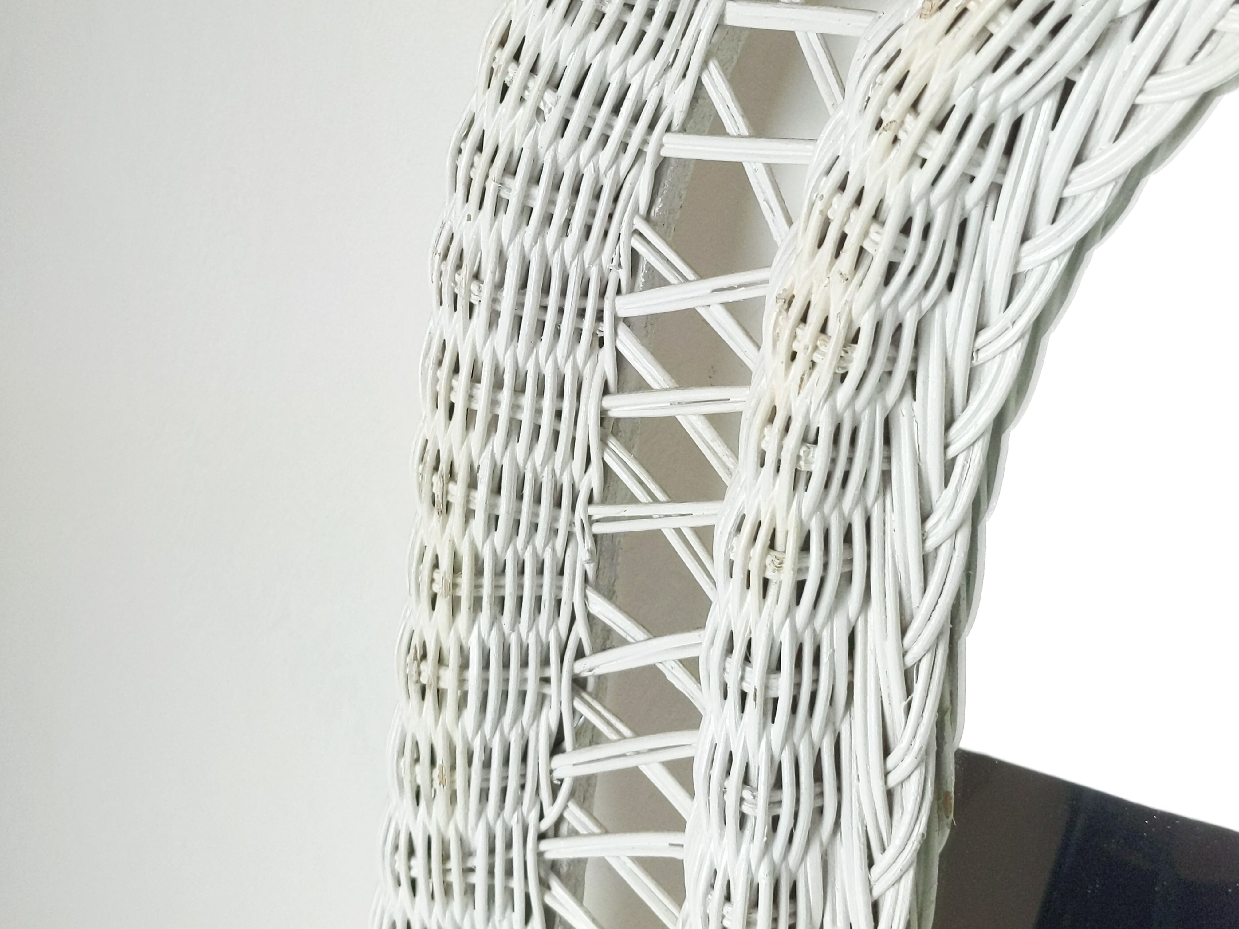 Large framed white wicker mirror 1970s  57x72cm