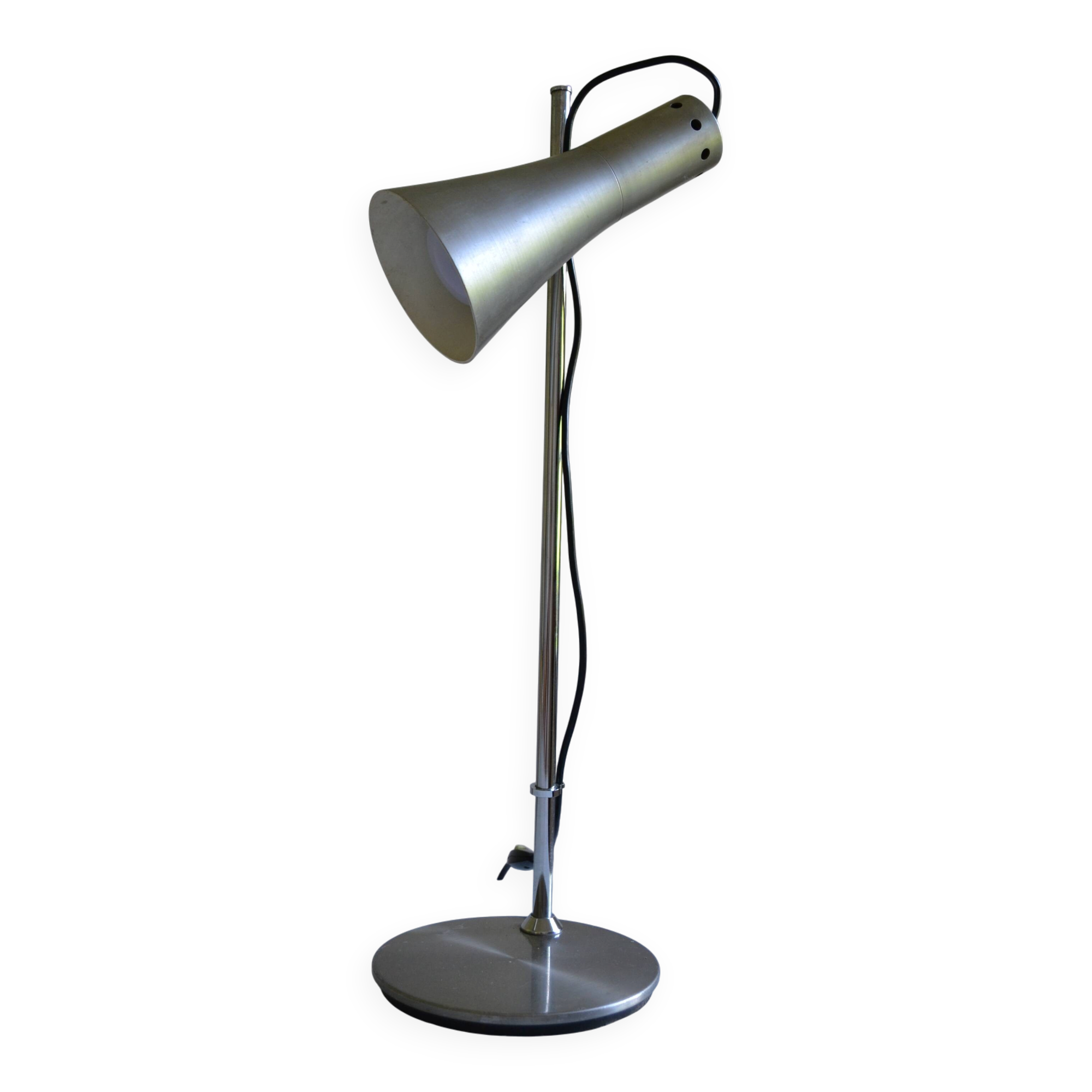 Brushed aluminium and chrome metal desk lamp 70's 1970