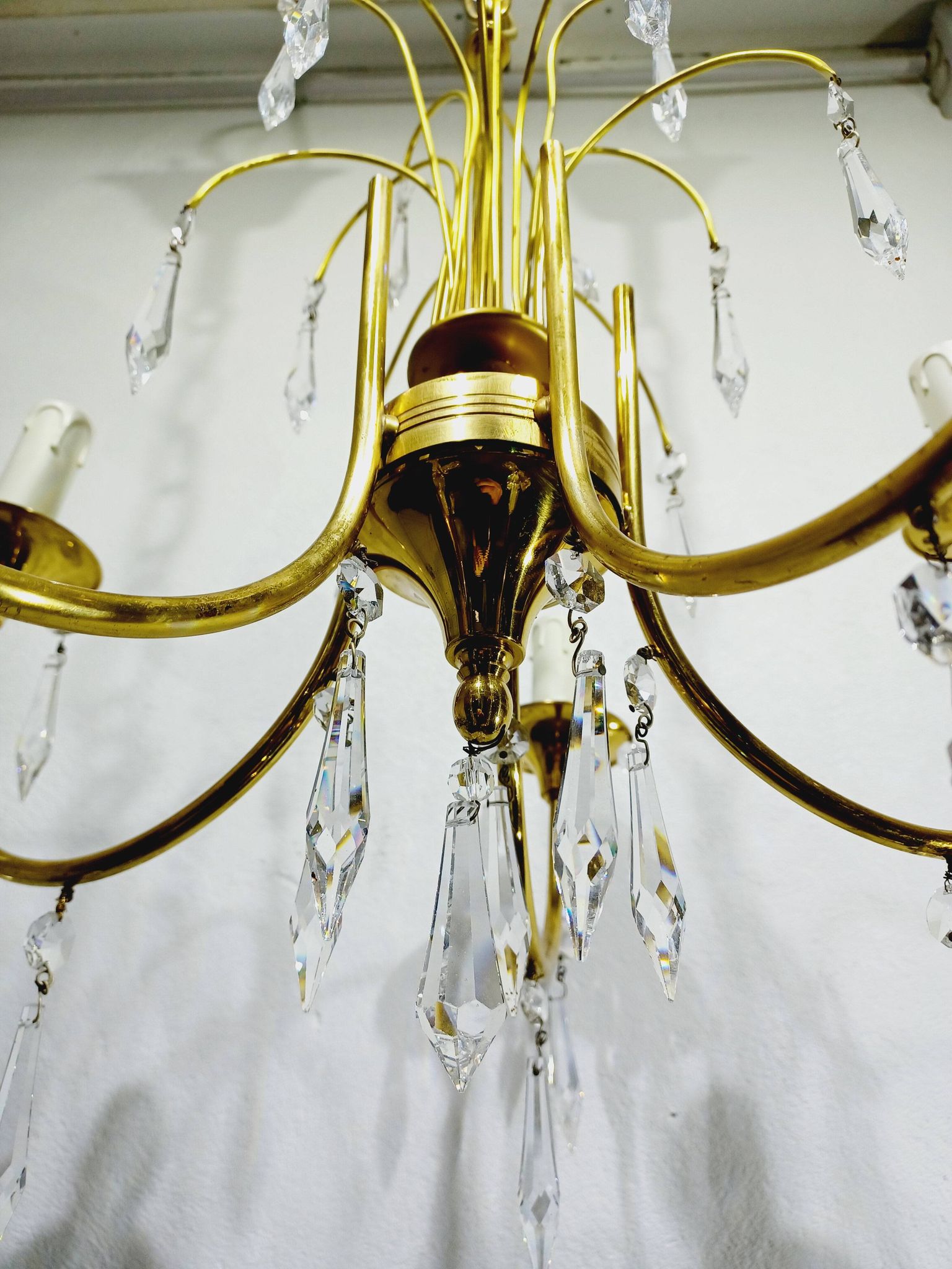 Lustre 5 lumières en laiton et cristal