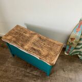 Duck blue and light wood storage chest