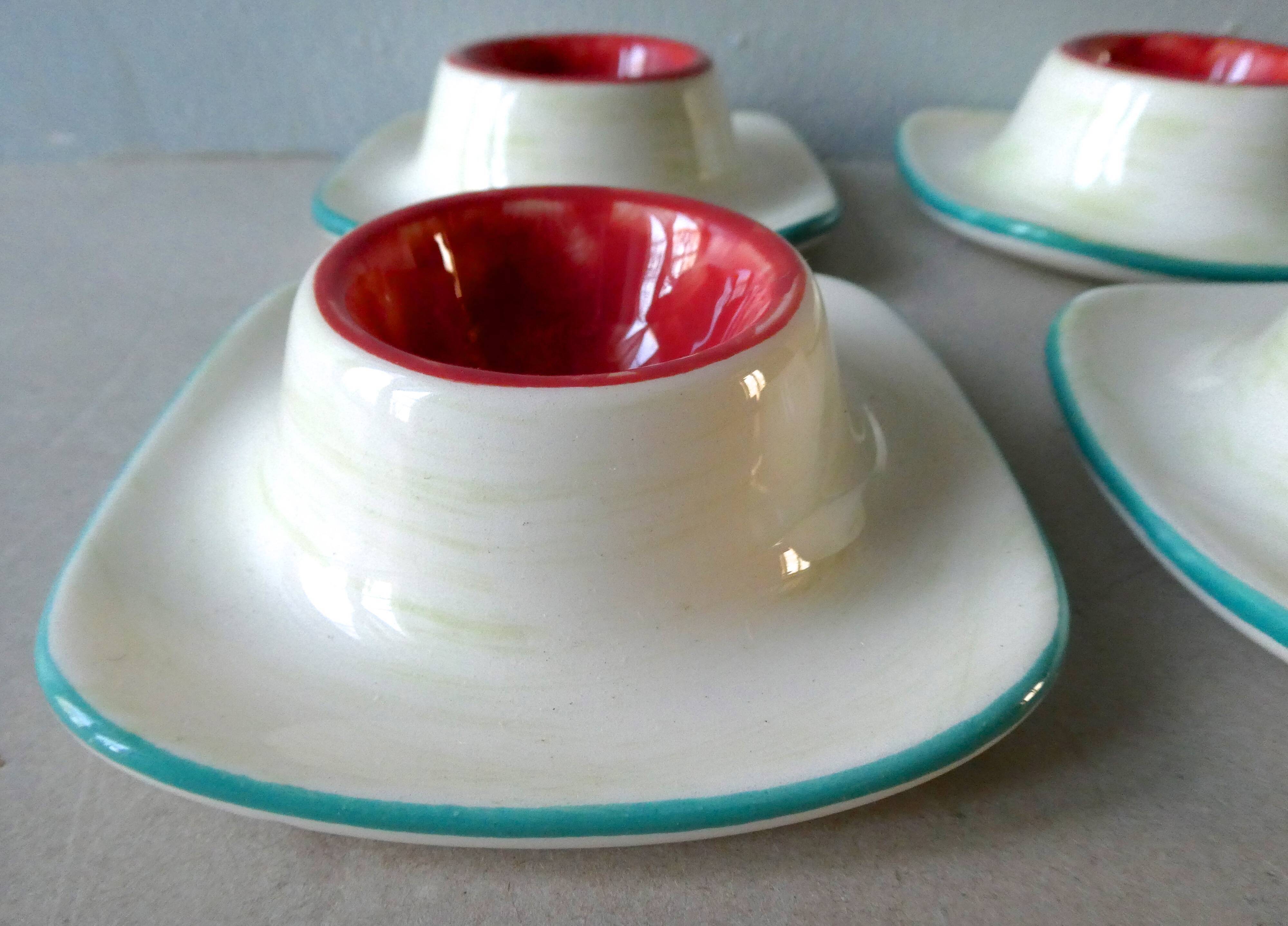 4 egg cups ceramic Saint Clément 60s