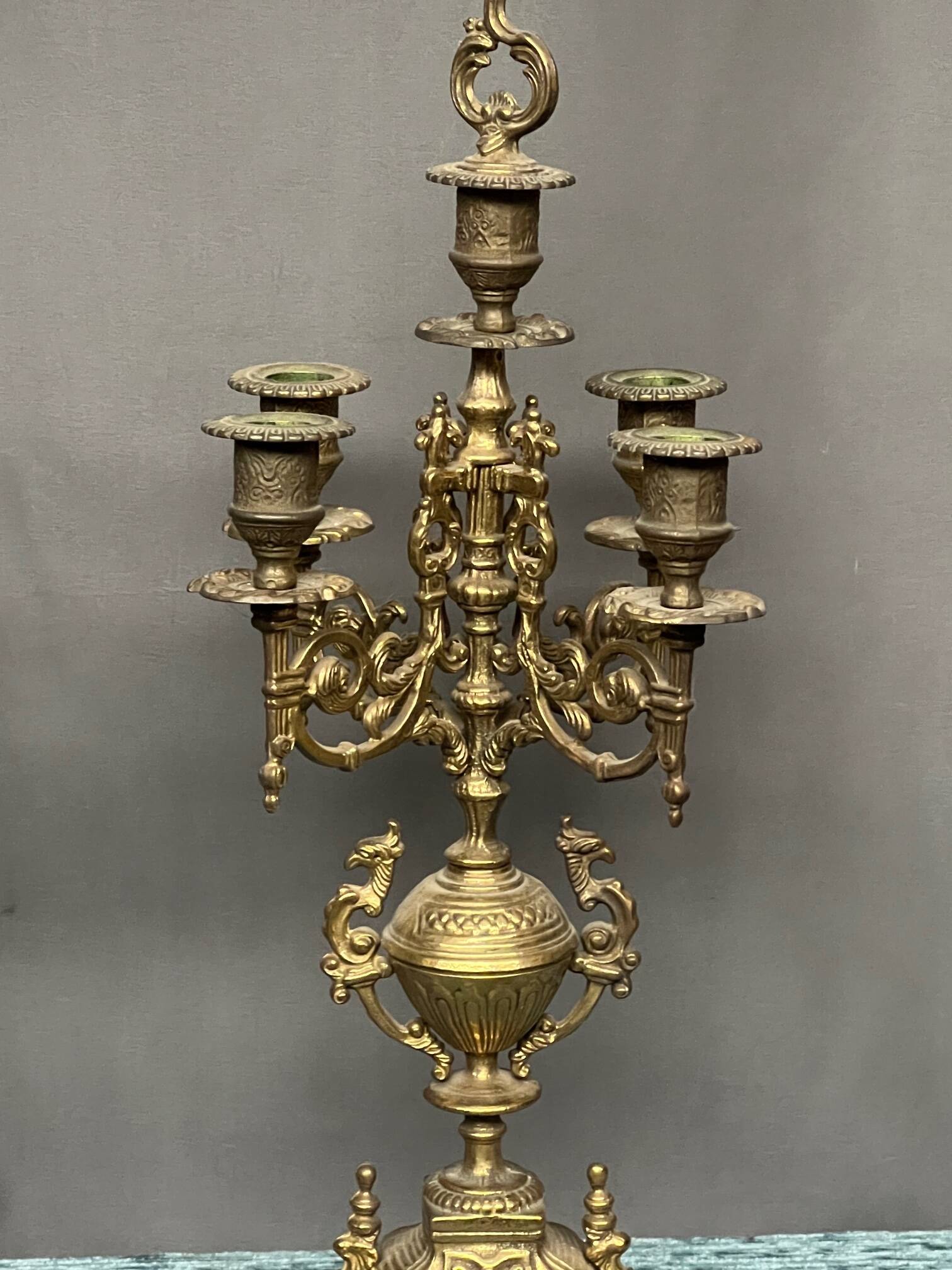 Pair of Renaissance style candlesticks. Solid bronze.